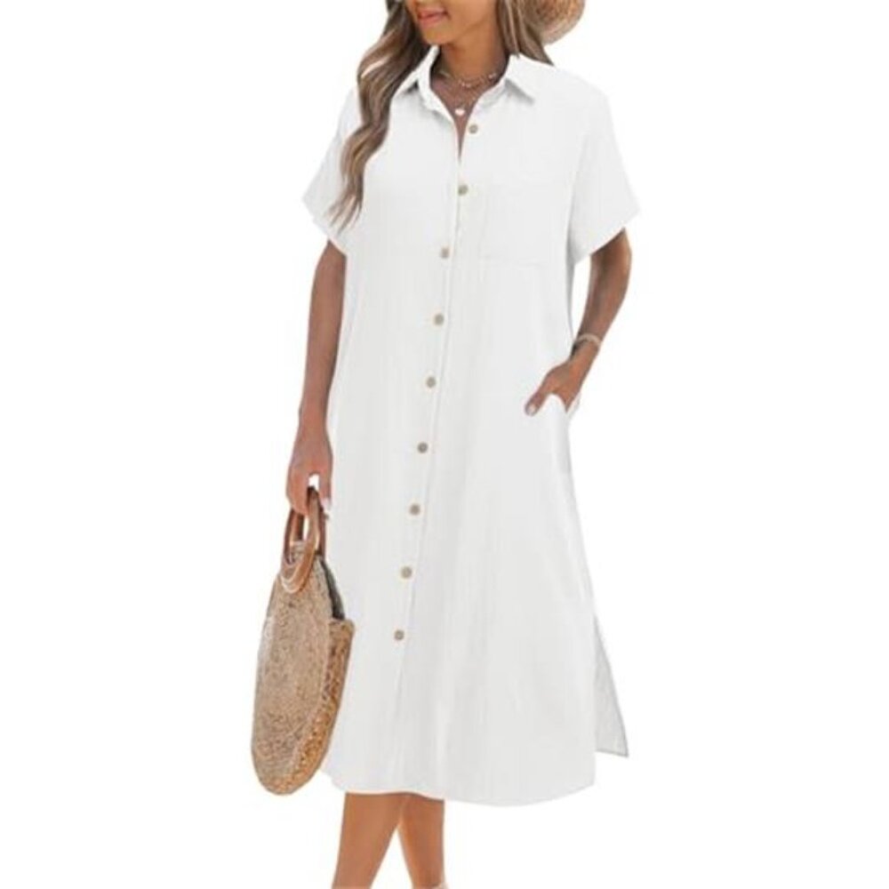 Women's Dress Summer Casual Short Sleeve Button Down Shirt Dress